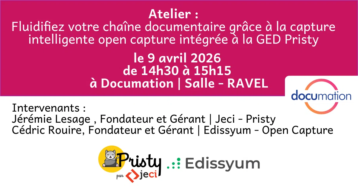 Image de présentation : Atelier Edissyum & Jeci : Fluidifiez votre chaîne documentaire @ Documation 2026